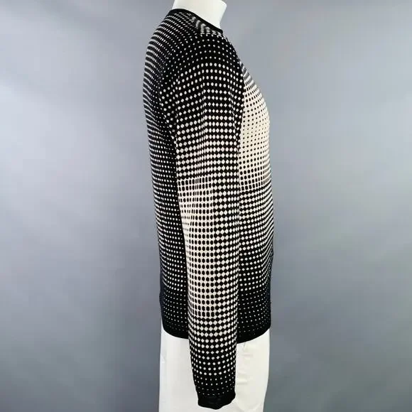 ARMANI COLLEZIONI L Black White Geometric Dots Silk Blend Crew Neck Pullover